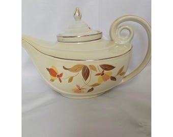 Vintage Hall's Autumn Leaf Aladdin-theepot met zetgroep, Jewel Tea-theepot