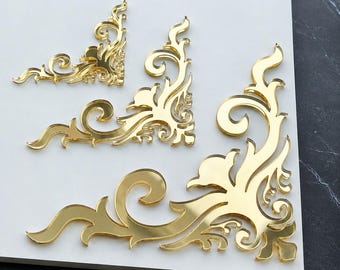 Arabesque Corner Accent, Mirror Acrylic Oriental Ornament for Clocks, Resin Art & DIY Decor