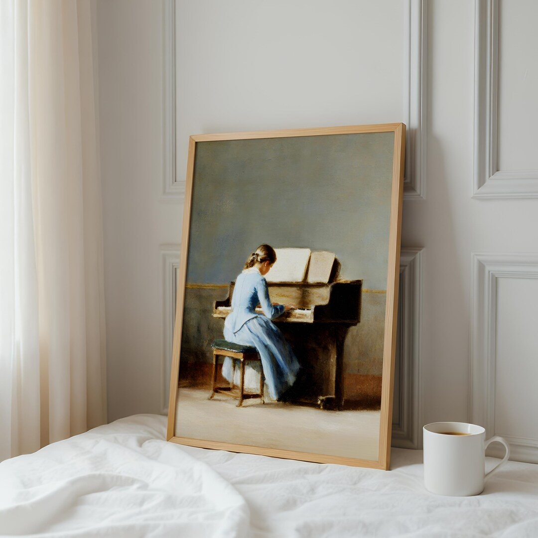 Girl With Grand Piano Wall Art, Elegant Woman Piano Illustration ...