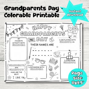 Grandparents Day Printable Coloring Card – DIY Gift for Kids to Color, Instant Download