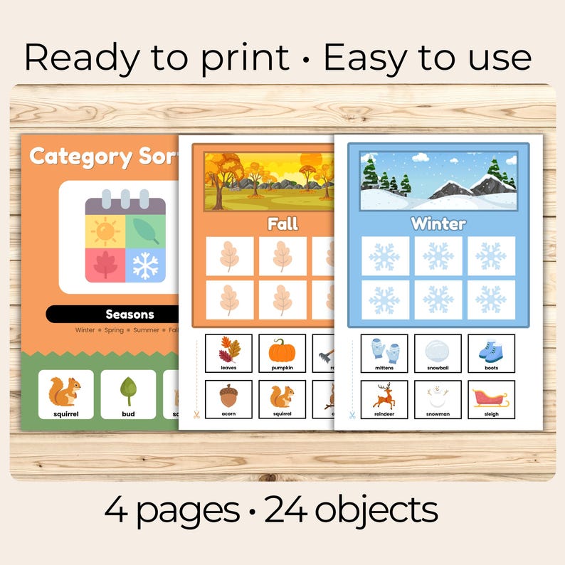 Seasons Sorting Activity | 4 Pages Printable | Preschool Learning Game ...
