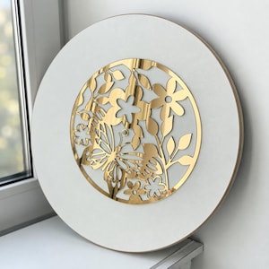 Butterfly Garden Mirror Acrylic Clock Frame & Centerpiece, Decorative Botanical Clock Dial, Resin Clock Supplies, DIY Wall Clock Decor