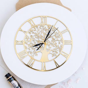 Tree of Life Mirror Acrylic Clock Face, Roman Numeral Clock Dial, Epoxy Resin Clock Supplies, DIY Wall Clock Decor