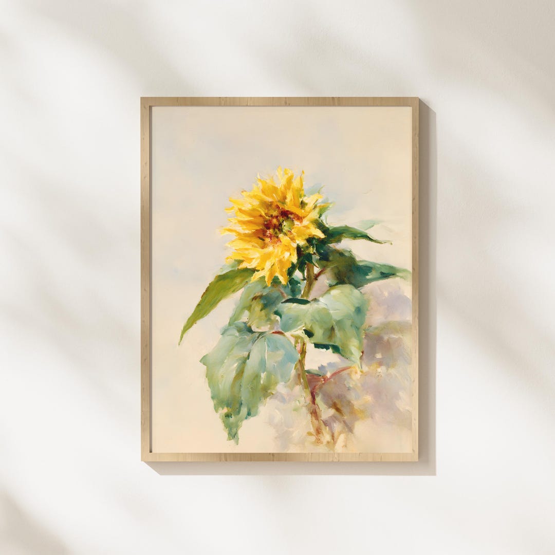 Sunflower Wall Art Printable | Vintage Botanical Sunflower | Rustic ...