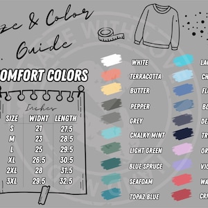 Comfort Colors 1566 Size Chart & Color Guide (PNG for Canva)