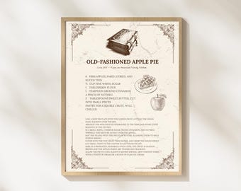 Póster digital vintage con receta de tarta de manzana: arte retro para pared de cocina, decoración imprimible con recetas