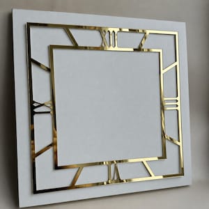 Quadrum Acrylic Clock Face with Mirrored Roman Numerals, Clock Dial Frame, Epoxy Resin Clock Supplies, DIY Wall Clock Decor