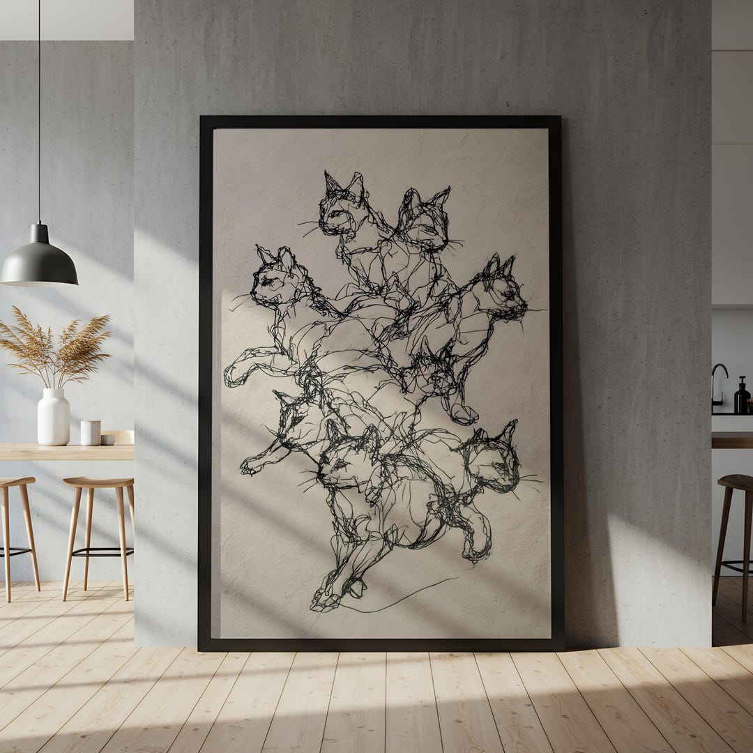 Minimal Cat Line Art Printable, Abstract Cat Wall Art, Modern Animal ...