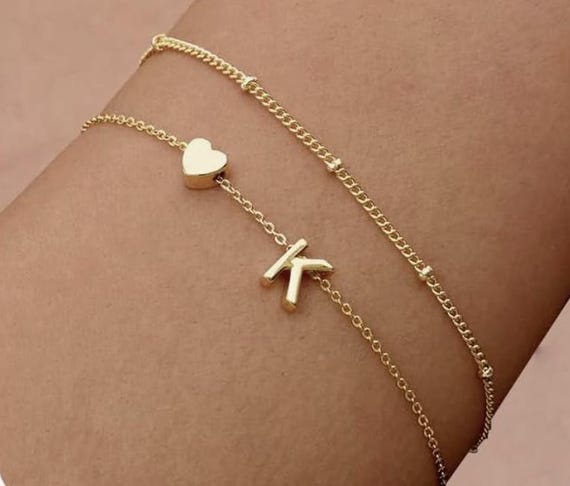 Initial Gold Charm Bracelet Set & Necklace