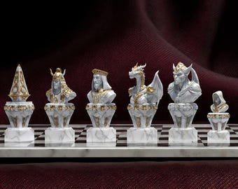 Gothic Chess Pieces Set of 6 – Dark Demons Dragons Horror Fantasy – 3D Print STL Instant Download