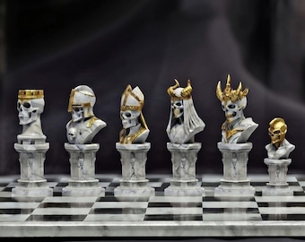 Pezzi degli scacchi con teschio gotico STL / Set di busti dark fantasy stampabili in 3D (download digitale)