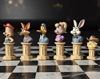 Jeu d'échecs Loney Tune : pièces de personnages de dessins animés imprimables en 3D (fichier numérique STL