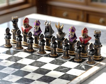 Schedelschaakset STL – Dark Fantasy Gothic 3D-afdrukbare stukken (digitale download)