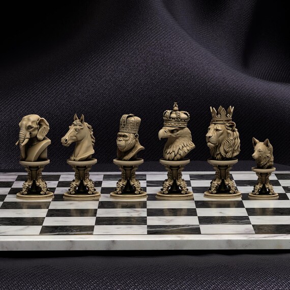 Animal Chess Pieces Set of 6 – Crowned Lion Eagle Gorilla Elephant