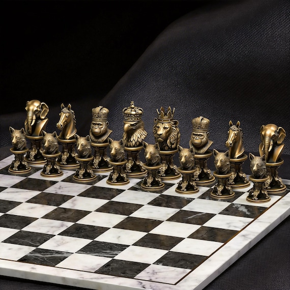 Animal Chess Pieces Set of 6 – Crowned Lion Eagle Gorilla Elephant