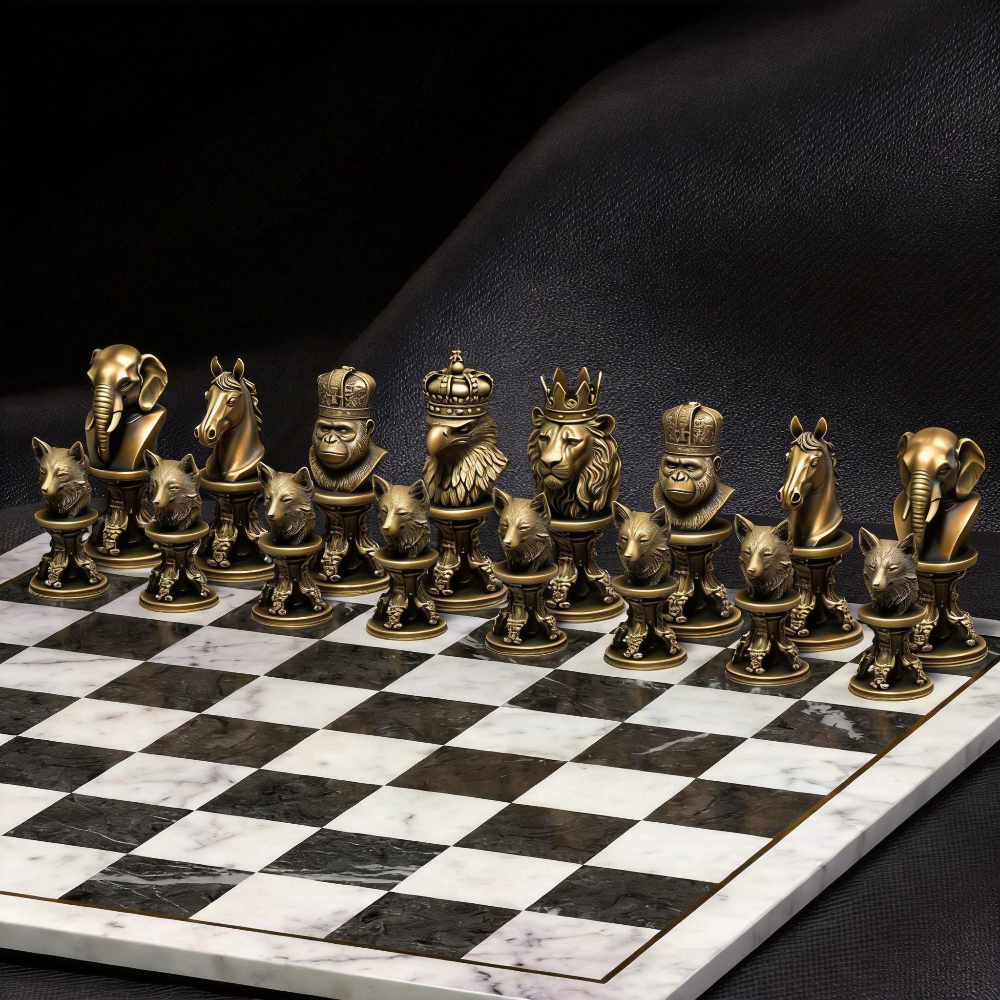 Animal Chess Pieces Set of 6 – Crowned Lion Eagle Gorilla Elephant