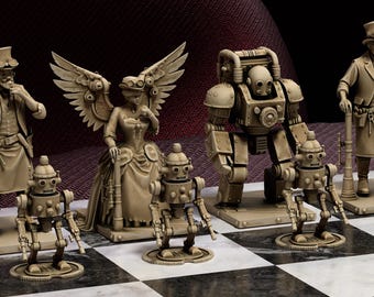 Steampunk-schaakset 3D STL | Unieke mechanische schaakstukken