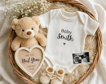 New Year Pregnancy Announcement, Minimal Boho Neutral Baby Reveal, Editable Canva Template (Digital Download)