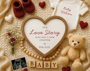 Valentines Day Digital Pregnancy Announcement Little Valentine On the Way Neutral Baby Announcement for Social Media Editable Canva Template