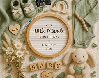 IVF Digital Pregnancy Announcement, Love & Science Boho Baby Reveal, Editable Gender Neutral Social Media Pregnancy Reveal, Canva Template