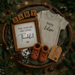 Thanksgiving Pregnancy Announcement Digital, Fall Baby Announcement for Social Media, Gender Neutral, Editable Template, Autumn Baby Reveal