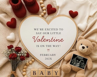 Editable Valentines Day Pregnancy Announcement, A Little Valentine On the Way, February Baby Announcement, Gender Neutral Reveal Template