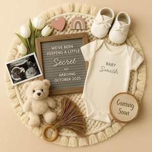 Editable Digital Pregnancy Announcement, Digital Baby Reveal, Social Media Template,Gender Neutral Announcement, Boho Bear Pregnancy Reveal