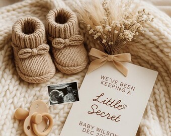 Editable Minimalist Digital Pregnancy Announcement Ultrasound Baby Reveal Canva Template, Little Secret Social Media Boho Pregnancy Announce