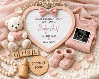 Baby Girl Pregnancy Announcement: It's a Girl Gender Reveal, Editable Social Media Template(Digital Download)