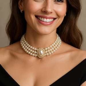 Chokerketting met gelaagde parel, meerstrengige parelchoker voor dames, echte parel bruidsketting, elegante Victoria-choker voor bruiloften