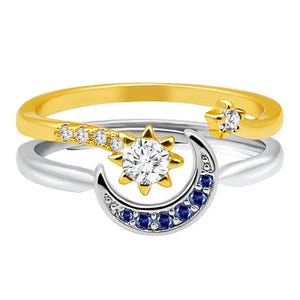 Sun and Moon Ring Set – Adjustable Gold & Silver Stackable Celestial Rings, Best Friend Gift, Mother Daughter Matching Rings for Women