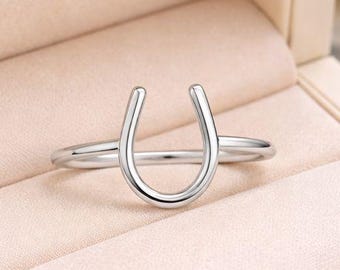 Anillo de herradura de plata de ley, joyería ecuestre, amuleto de la buena suerte