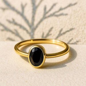 Black Onyx Sterling Silver Ring: 14k Gold Plated Boho Ring