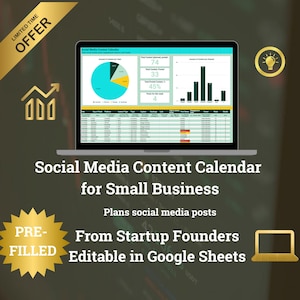 Social Media Content Calendar | Google Sheets Template for SMBs & Content Creators | 2-Week Calendar + Dashboard