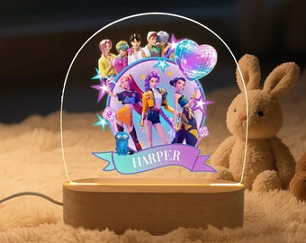 Personalised Kpop Demon Hunters Night Light with Name, Custom Huntrix Merch, Saja Boys Christmas Gift for Teenagers Girls, Nursery Decor