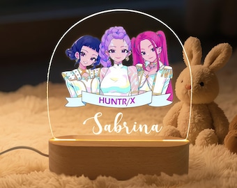 Gepersonaliseerde K-pop Demon Hunters Merch-nachtlampje met naam, Kpop Huntrix-kerstcadeau