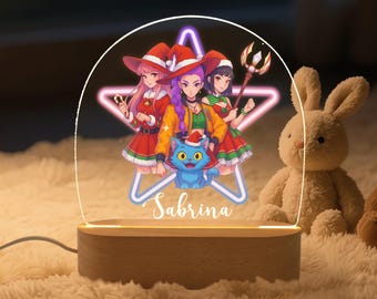Kerst Kpop Demon Hunters aangepast nachtlampje met naam, aangepaste Huntrix-merchandise, anime-kerstcadeau voor tieners, meisjes, slaapkamerinrichting