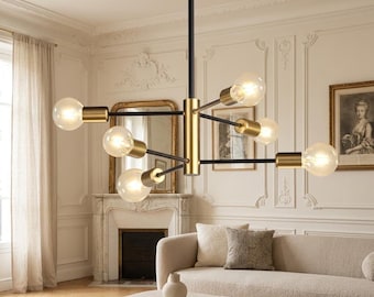Lampadario Sputnik in ottone dorato, lampada a sospensione in stile Mid-Century Modern, lampada da soffitto retrò chic
