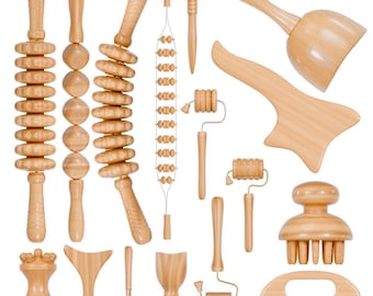 Maderotherapie Massagerollen-Set - Natürliches Holz-Lymphdrainage-Körperformungs-Werkzeug