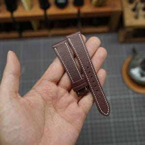 Bordeaux Epsom Leather Watch Strap, Handmade,  Zermatt Lining, Waterproof, Custom Apple Watch Connector Available