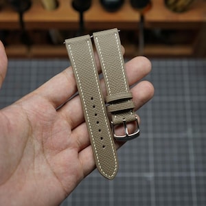 Etoupe Epsom Leather Watch Strap Handmade | French Calfskin Band | Zermatt Lined | Apple Watch Option | Custom Sizes
