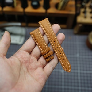 Gold Epsom Leather Watch Strap Handmade | French Calfskin Band | Zermatt Lining | Apple Watch Compatible | Custom Sizes