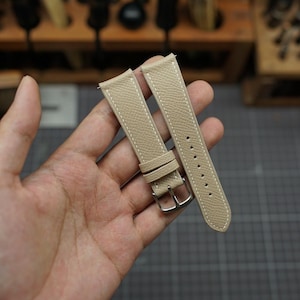 Trench Grey Epsom Leather Watch Strap | Handmade French Leather Band | Apple Watch Compatible | Zermatt Lined | Custom Sizes