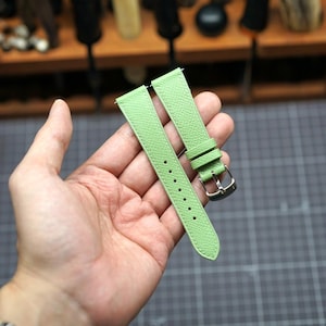 Vert Criquet Epsom Leather Watch Strap | Handmade French Calfskin Band | Zermatt Lined | Apple Watch Option | Custom Sizes