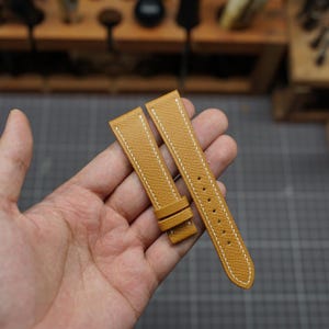 Sesame Epsom Leather Watch Strap Handmade | French Calfskin Band | Zermatt Lined | Apple Watch Option | Custom Sizes