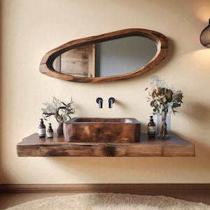 Minimalist Wood Wall Mirror – Coastal Style Hanging Mirror for Living Room or Home Decor