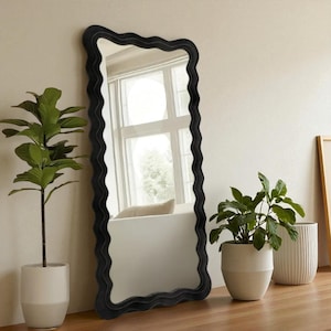 81&quot;x41&quot; Wavy Full Length Mirror – Oversized Irregular Floor Mirror, Modern Body Mirror for Bedroom or Living Room