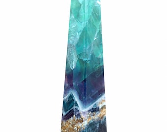 Natural Rainbow Fluorite Crystal Tower | Polished Wand Point, Home Décor, Meditation Stone