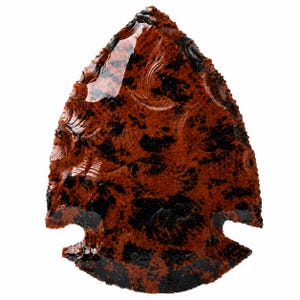 Punta de flecha de obsidiana caoba / Punta de lanza de piedra natural tallada a mano, artefacto primitivo