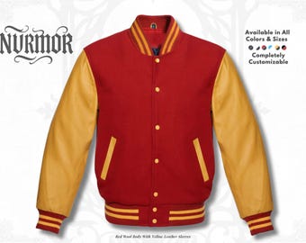 Vintage 80s Varsity Letterman Jacket Men / Burgundy Gold Wool